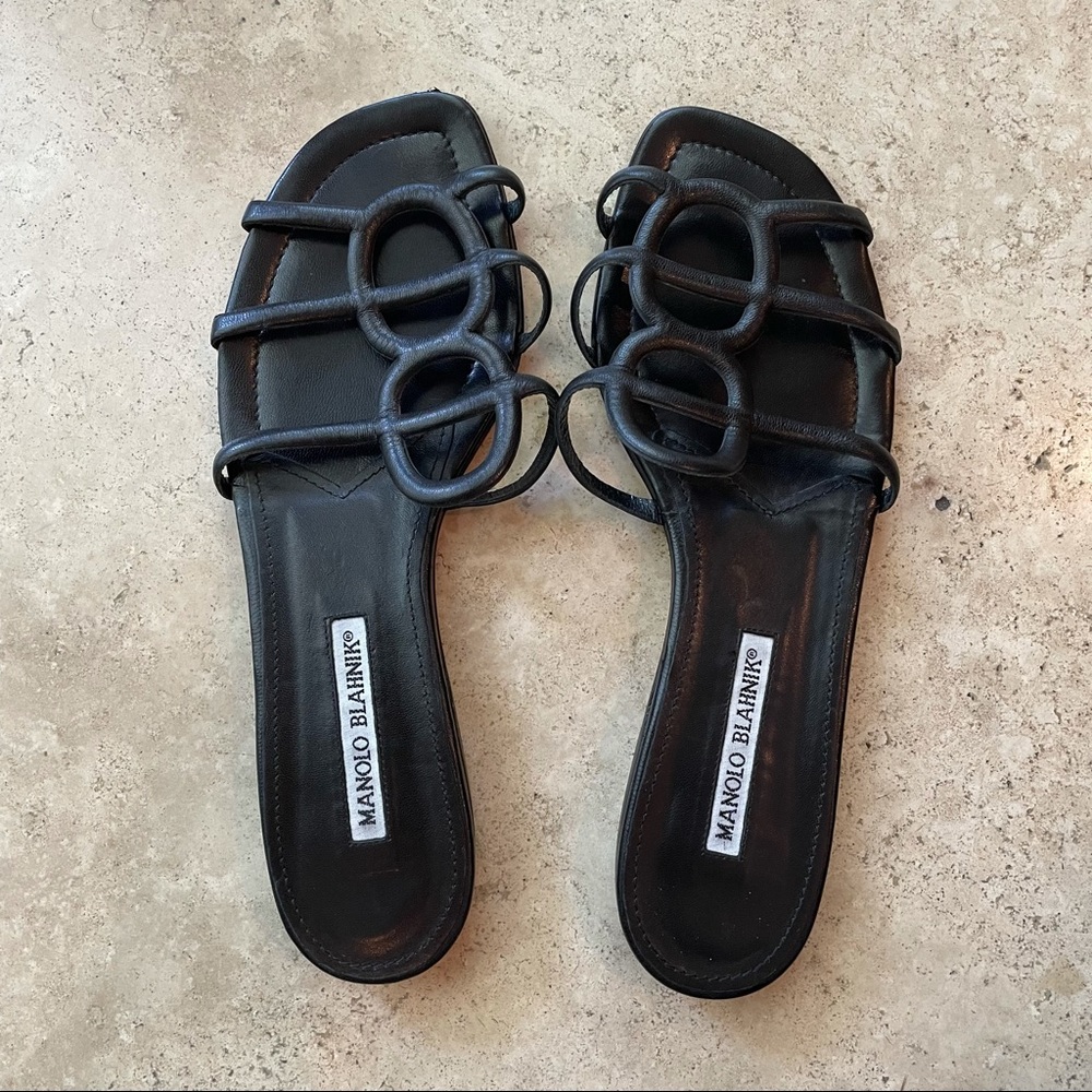 Manolo Blahnik Black Leather Sandals Size 38